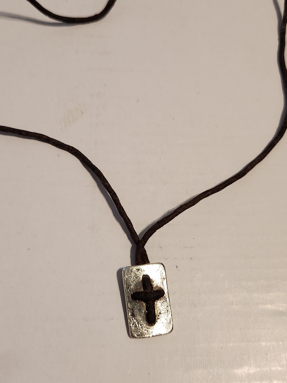 James Avery Silver Leather Cross Shield Neckless Unisex